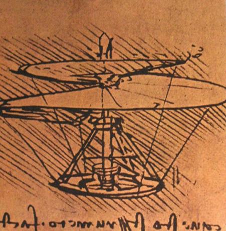 Leonardo da Vinci, design for a helicopter (late 15th-early 16th century). Source: Bortolon, The Life and Times of Leonardo, Paul Hamlyn.