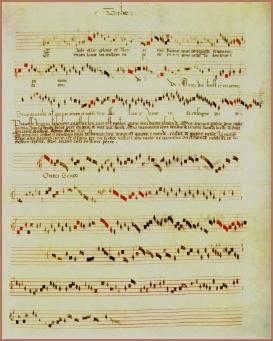 Musical notation, ca. 1400. Source: Chantilly, Bibliothèque du château, MS 564, fol. 43r.